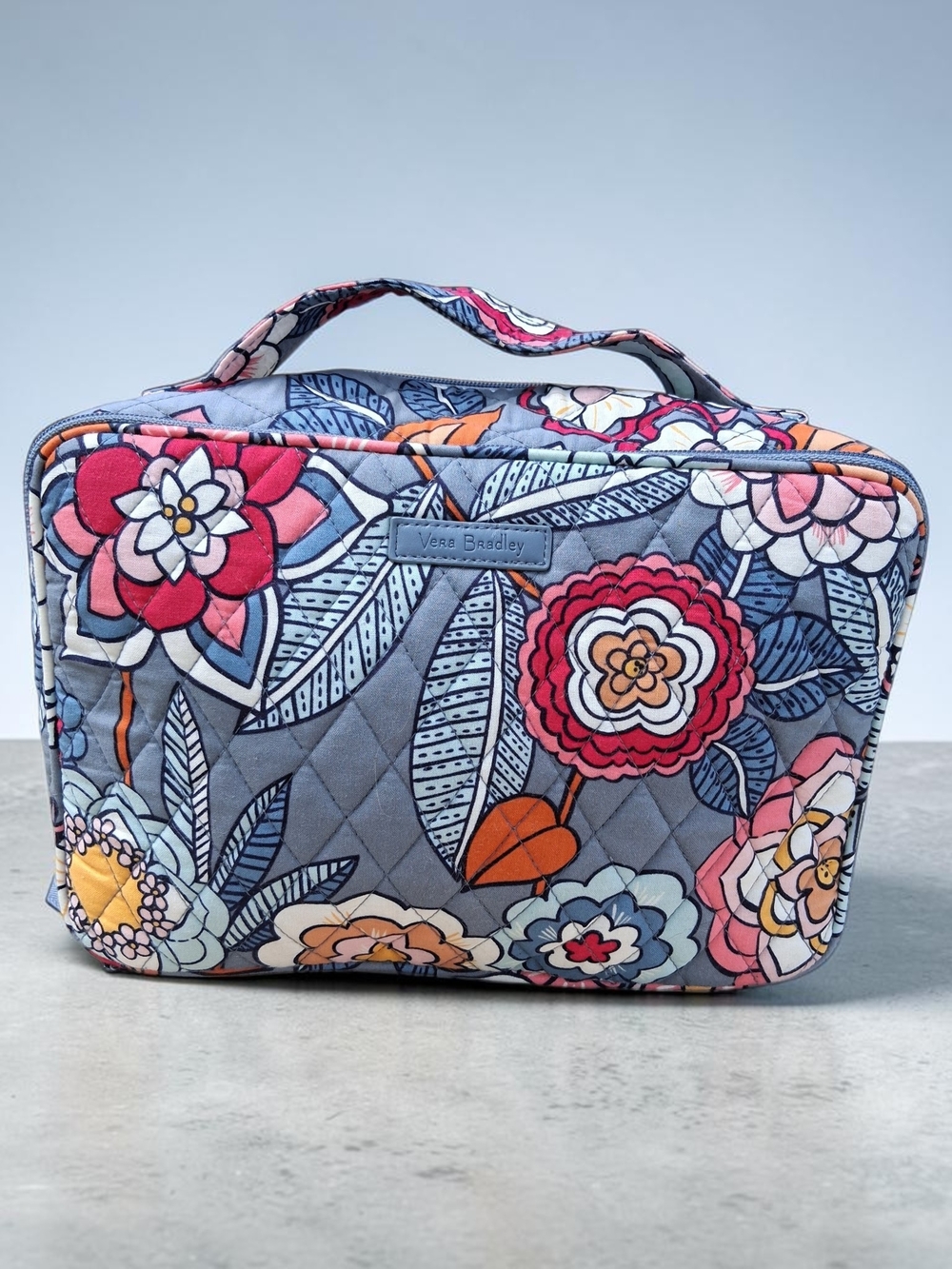 Floral Quilted Travel Cosmetic Bag in Blue & Gray - Vera Bradley